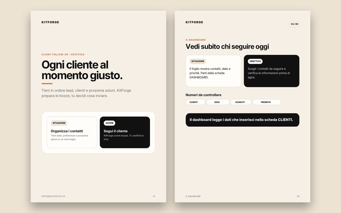 Pagine del Client Follow-Up System KitForge